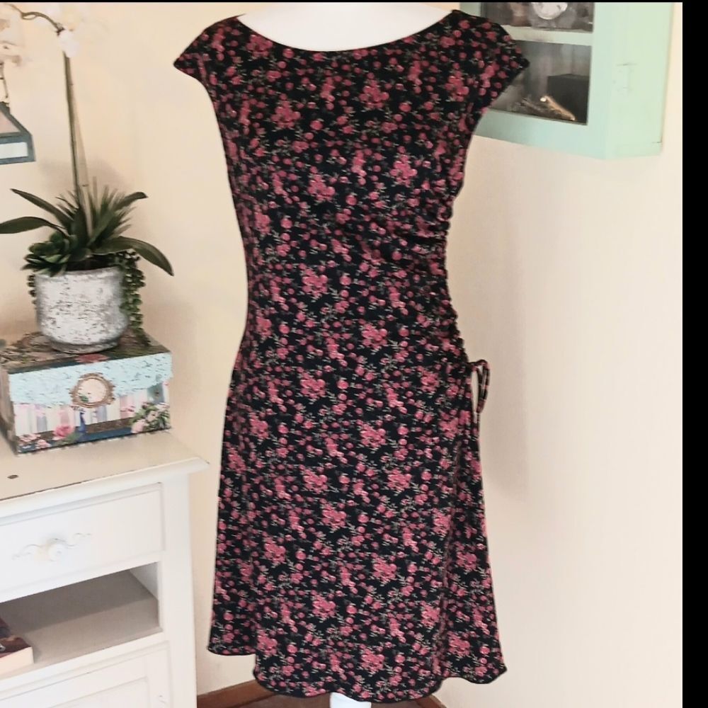 Connected Drapey Ruched Dress. Dark Floral . Whimsigoth